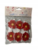 Ornament Decor Flori Lemn Cu Carlig 6/Set Rosu