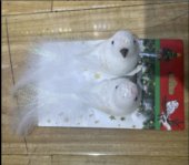 Ornament pasari albe cu pene, 2 buc