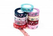 Panglica Organza Flori Colorate 2.5cm/22m