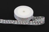Panglica Organza Floricele 2.5cm/22m Alb
