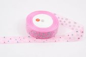 Panglica Organza Floricele 2.5cm/22m Roz