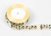 Panglica Saten Note Muzicale 2.5cm Crem