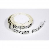 Panglica Saten Note Muzicale 2cm Alb
