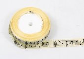 Panglica Saten Note Muzicale 2cm Crem