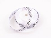 Panglica Saten Note Muzicale Alb 2.5cm