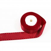 Panglica Satin cu 10 Buline, Grena, rola 22 m, latime 4 cm