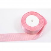 Panglica Satin cu 10 Buline, Roz, rola 22 m, latime 4 cm