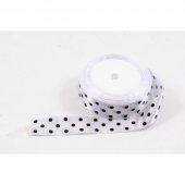 Panglica Satin Cu 3 Buline 2,5 cm/22m Alb-Buline Negre