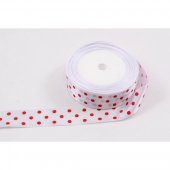 Panglica Satin Cu 3 Buline 2,5 cm/22m Alb-Buline Rosii