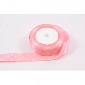 Panglica Satin cu 3 Buline, Roz-Somon, rola 22 m, latime 4 cm