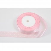 Panglica Satin Cu 3 Buline 2,5cm/22m Roz043