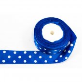 Panglica Satin cu 3 Buline, Albastru, rola 22 m, latime 4 cm