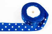 Panglica Satin cu 3 Buline, Albastru, rola 22 m, latime 4 cm