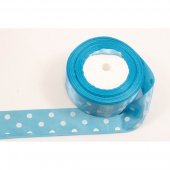Panglica Satin cu 3 Buline, Bleo Inchis, rola 22 m, latime 4 cm