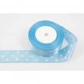Panglica Satin cu 3 Buline, Bleu, rola 22 m, latime 4 cm