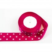 Panglica Satin cu 3 Buline, Ciclam, rola 22 m, latime 4 cm