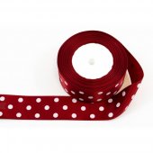 Panglica Satin cu 3 Buline, Grena, rola 22 m, latime 4 cm