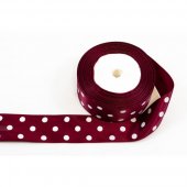 Panglica Satin cu 3 Buline, Marsala, rola 22 m, latime 4 cm