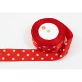 Panglica Satin cu 3 Buline, Rosu, rola 22 m, latime 4 cm