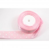 Panglica Satin cu 3 Buline, Roz Deschis, rola 22 m, latime 4 cm