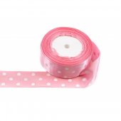 Panglica Satin cu 3 Buline, Roz Inchis, rola 22 m, latime 4 cm