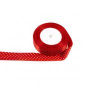 Panglica Satin cu 6 Buline, Rosu, rola 22 m, latime 4 cm