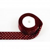Panglica Satin cu 6 Buline, Grena, rola 22 m, latime 4 cm