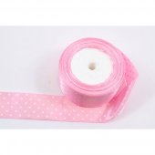 Panglica Satin cu 6 Buline, Roz, rola 22 m, latime 4 cm