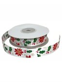 Panglica Satin Cu Floarea Craciunului 1,5 Cm