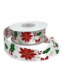 Panglica Satin Cu Floarea Craciunului 2,5 Cm