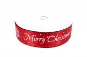 Panglica Satin Rosu Imprimeu Merry Christmas