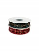 Panglica Satinata Cu Carouri Si Mesaj Merry Christmas