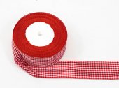 Panglica textil Carouri 4cm-22metri Rosu Alb