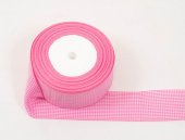 Panglica textil Carouri 4cm-22metri Roz Alb