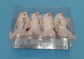 Pasari decorative albe cu sclipici, 4 buc