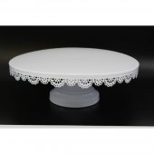 Platou Metal Prajituri Rotund Dantelat 35cm Alb
