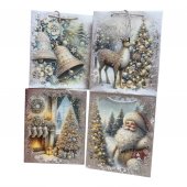 Pungi Cadou Craciun Argintii Ren, Brad Impodobit, Clopotei, Mos 12/set 26x32x10cm