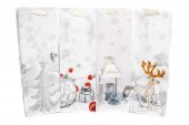Pungi Cadou Craciun Pentru Sticla Alb Cu Argintiu 12x36x9 Cm/12/Set