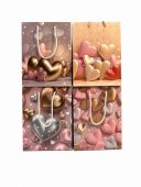 Pungi cadou inimi roz-auriu 12/set 26x32x10cm