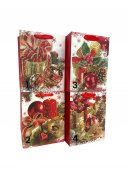 Pungi Pentru Cadou Craciun Cu Globulete Rosii 12/Set 18x23x10 cm