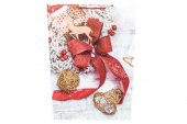 Pungi Pentru Cadou Craciun Mari Alba Cu Decoratiuni Si Funda Rosie 72x50x18 Cm 12/Set