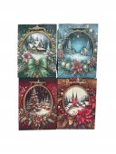 Pungi Pentru Cadou De Craciun Cu Rama Ovala Cu Peisaj De Iarna 12/Set 17.5x24x8 cm