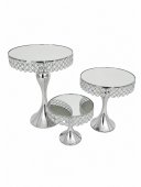 Suport Argintiu Rotund Inalt Cu Pietre Transparente 3/Set