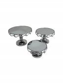 Suporti Pentru Prajituri Din Metal Cu Oglinda Cu Margine Metalica Dantelata Argintiu 3/Set