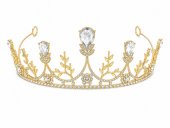 Tiara aurie cu cristale teardrop si frunze florale