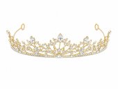 Tiara aurie densa cu cristale marquise si frunze ornate