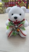 Ursulet alb decorativ cu aranjament de Craciun 15cm