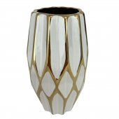 Vaza decorativa Din Ceramica Alba Cu Romburi La Mijloc